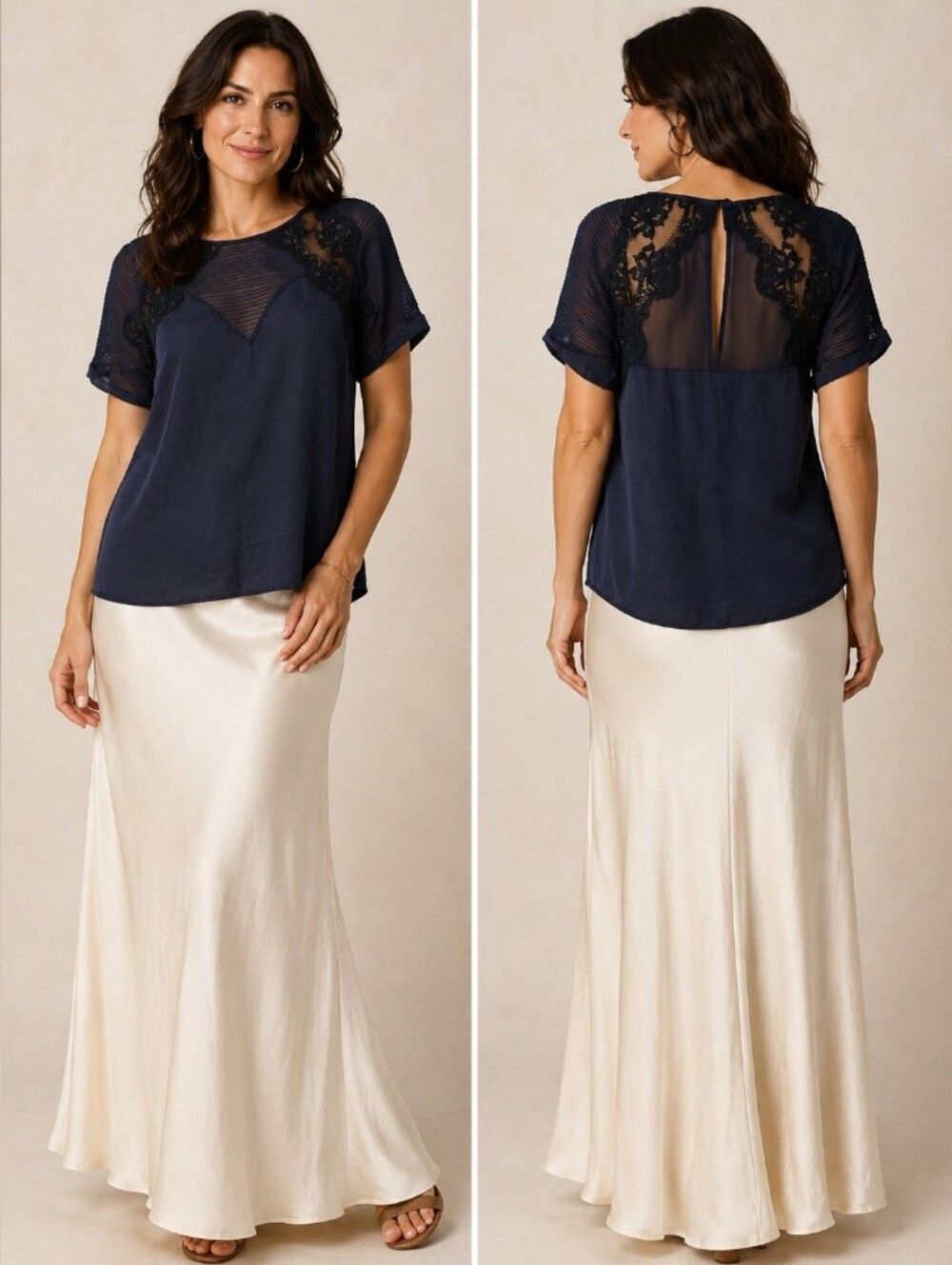 Rebecca Taylor Whimsigoth Blouse Dark Blue Silk Lace Lightweight Sz 12 Romantic